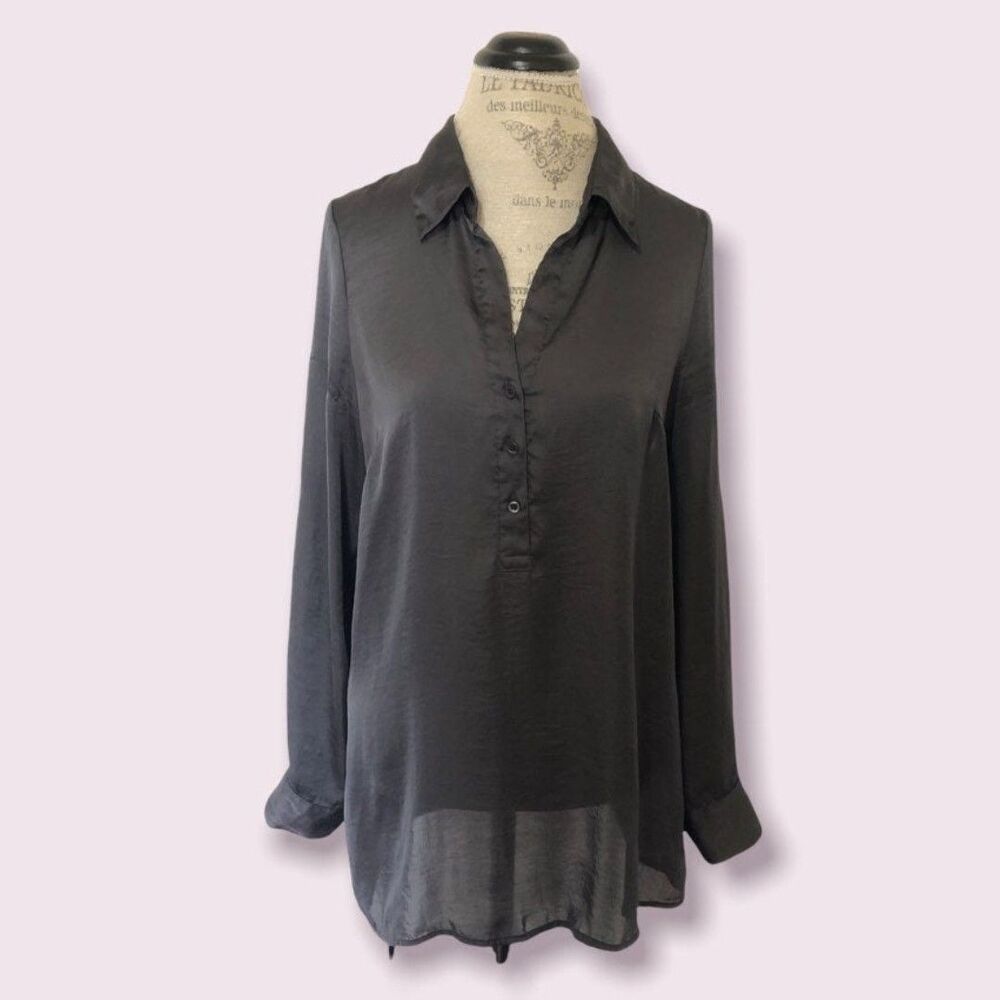 Dark Purple Gray Button Down Blouse